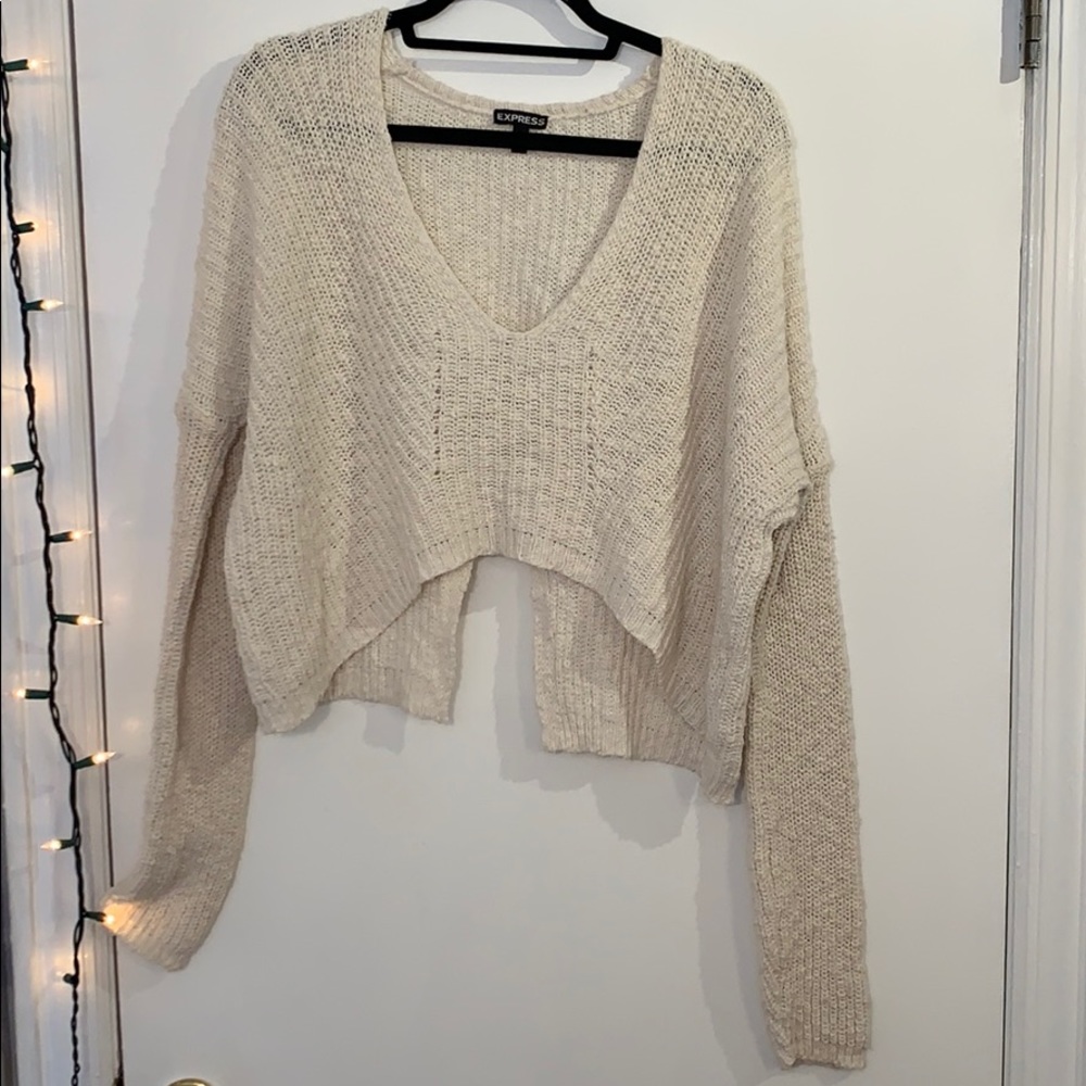 EXPRESS Beige Knit Cropped Sweater